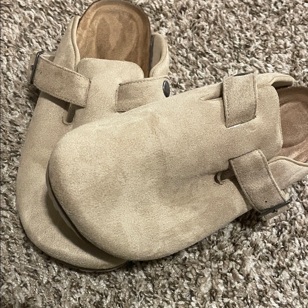 Beige Suede Clogs